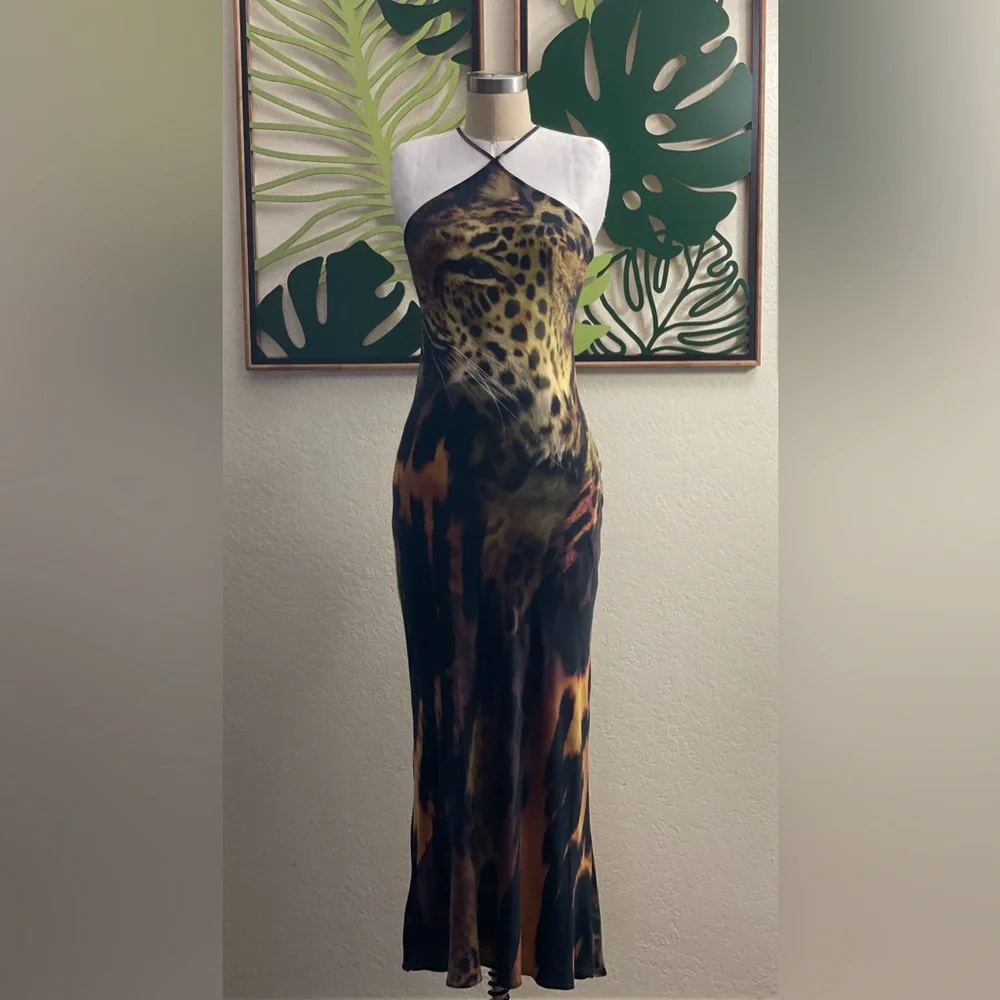 ASOS DESIGN halterneck maxi slip dress in animal
placement print NWT - Picture 5 of 10